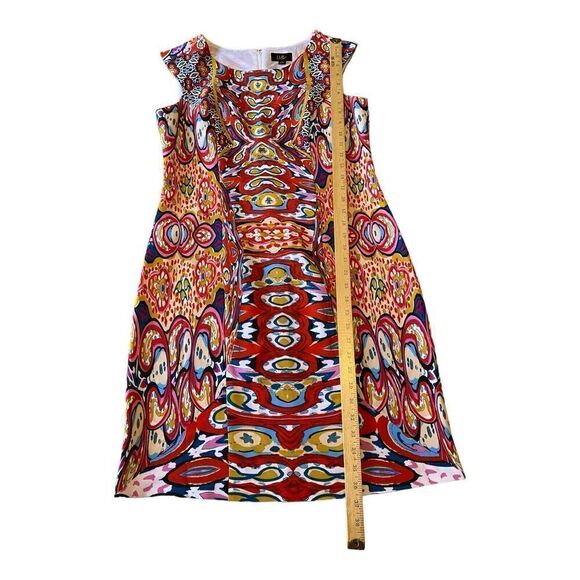 ILE New York Dress Size 8 Red Pink Blue Graphic Cap Sleeve Stretch - Picture 8 of 9